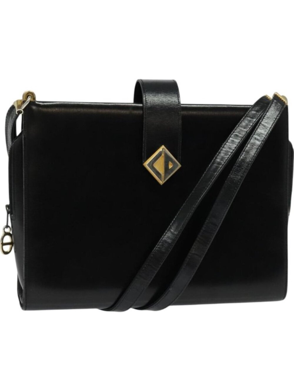 Christian Dior Shoulder Bag Leather Black Gold